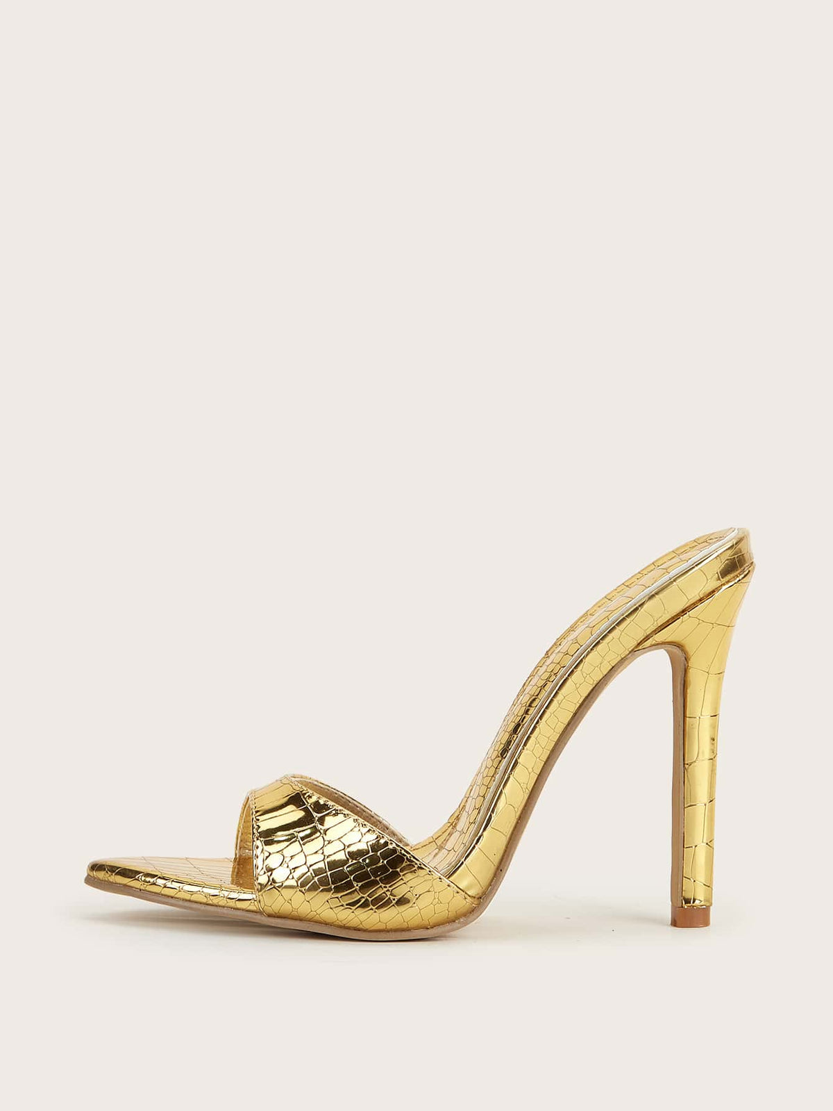 Women's pointed toe high heel sandals featuring a textured satin upper, slim stiletto heel, and slip-on slingback strap.