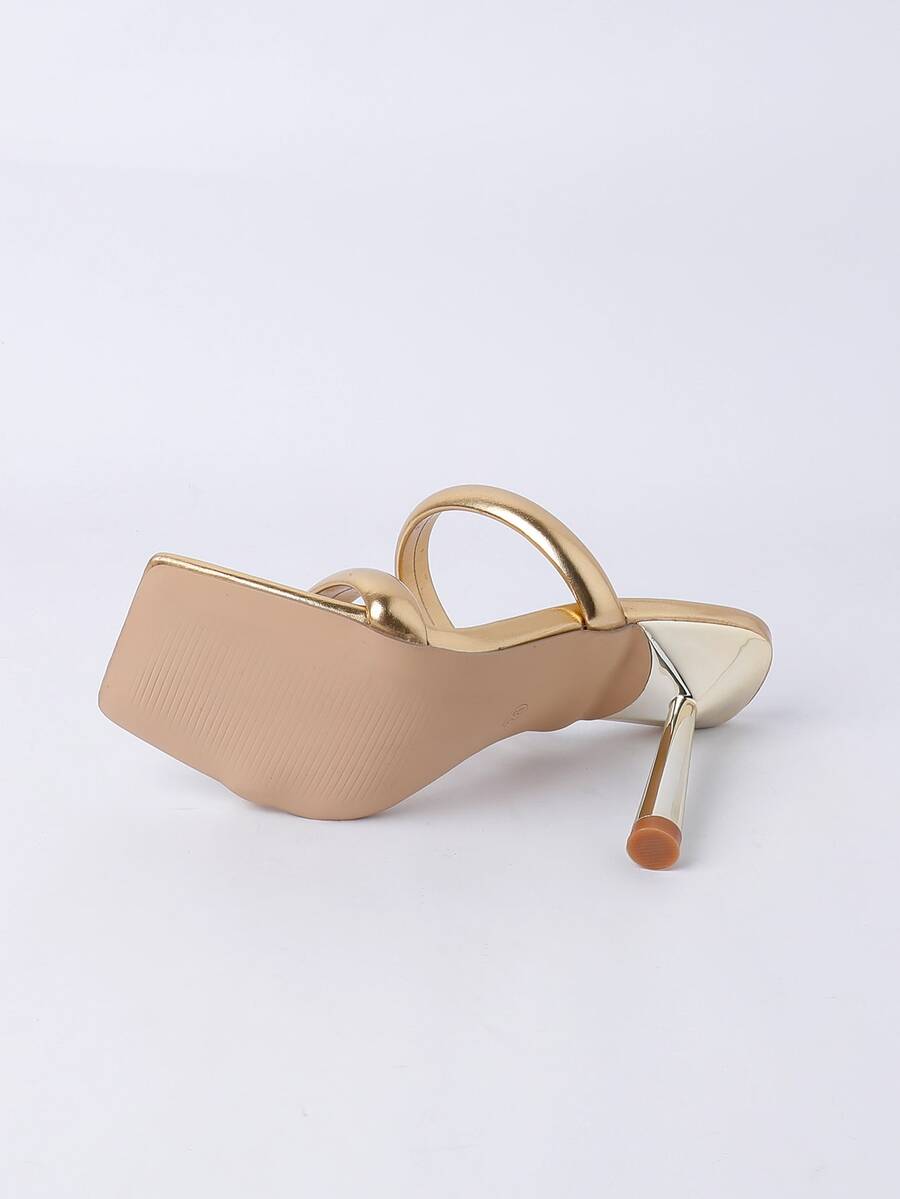 Square toe high heel sandals featuring sparkling rhinestone strap details and stiletto heels in PU leather.