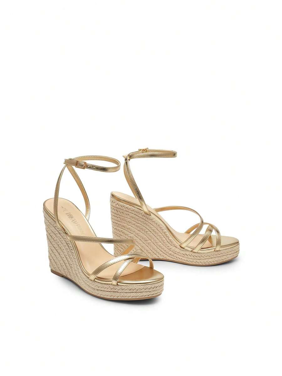 Women's strappy espadrille platform wedge sandals featuring an open toe design and adjustable ankle buckle strap