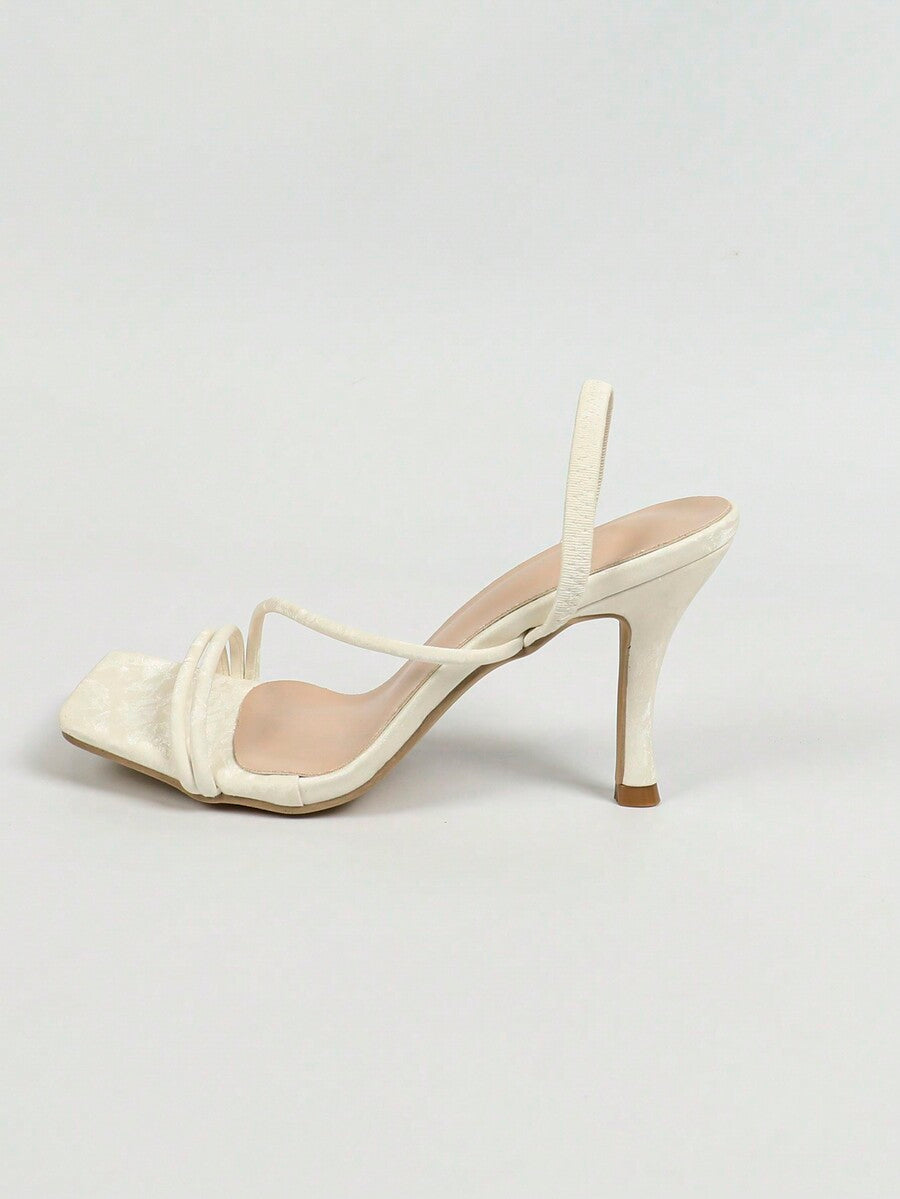 Women's square toe stiletto high heel sandals with open toe and ruched slingback strap