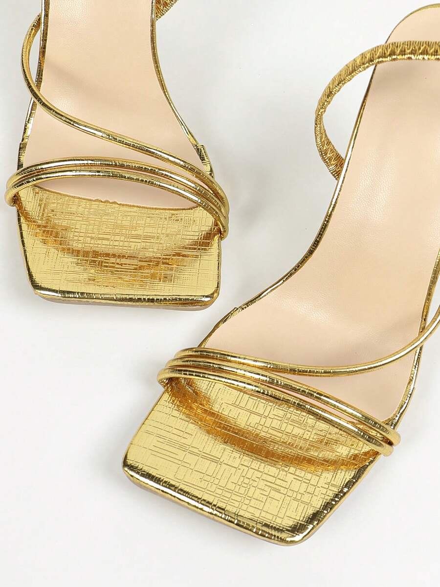 Women's square toe stiletto high heel sandals with open toe and ruched slingback strap