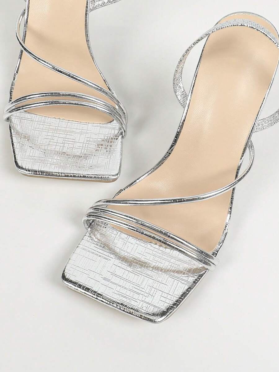 Women's square toe stiletto high heel sandals with open toe and ruched slingback strap