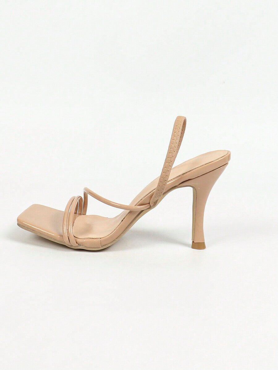 Women's square toe stiletto high heel sandals with open toe and ruched slingback strap