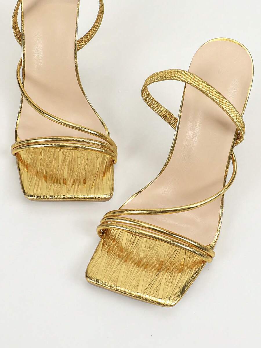 Women's square toe stiletto high heel sandals with open toe and ruched slingback strap
