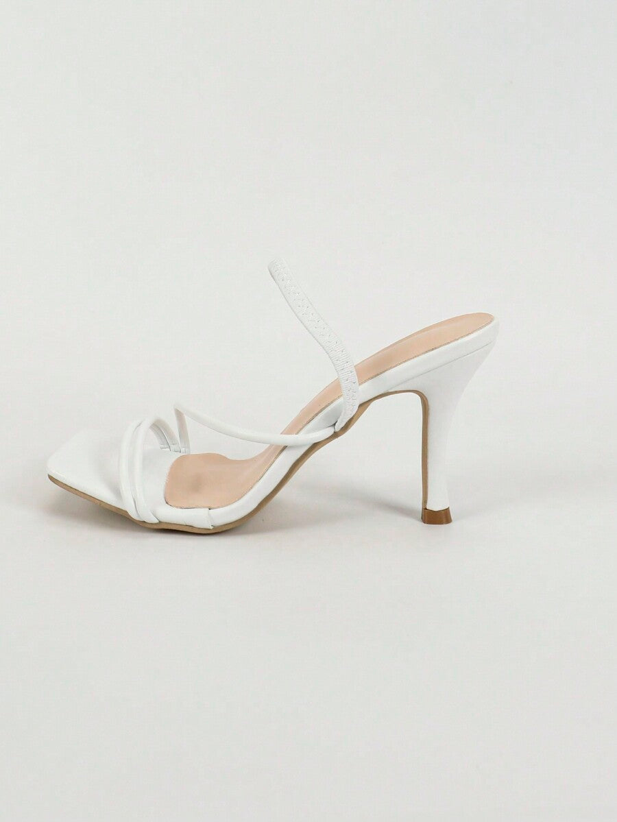 Women's square toe stiletto high heel sandals with open toe and ruched slingback strap