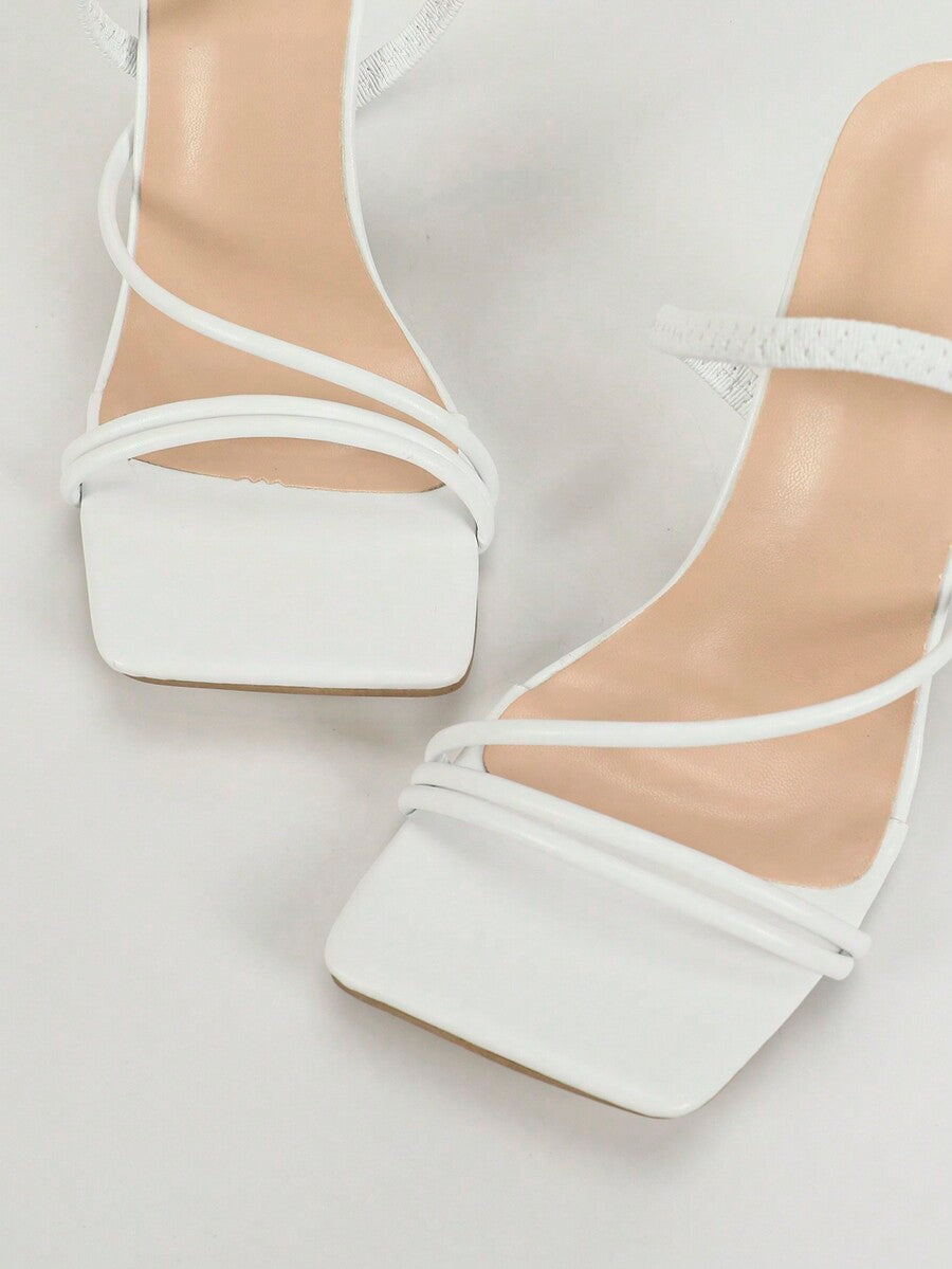Women's square toe stiletto high heel sandals with open toe and ruched slingback strap