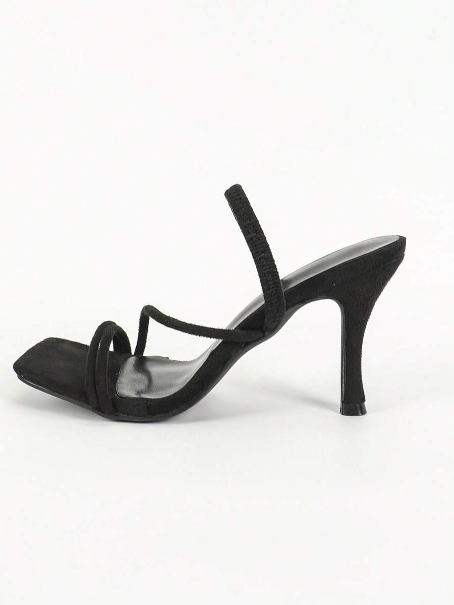 Women's square toe stiletto high heel sandals with open toe and ruched slingback strap