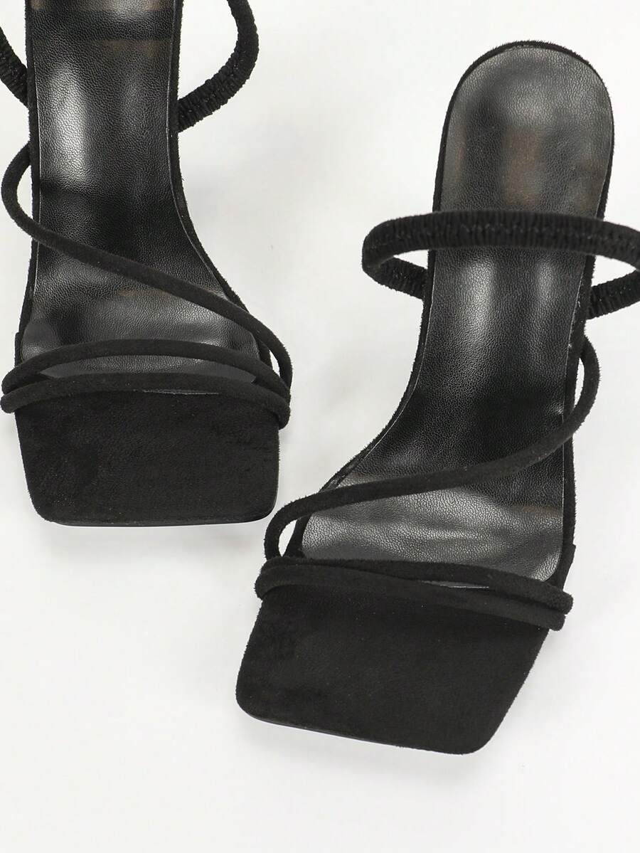 Women's square toe stiletto high heel sandals with open toe and ruched slingback strap