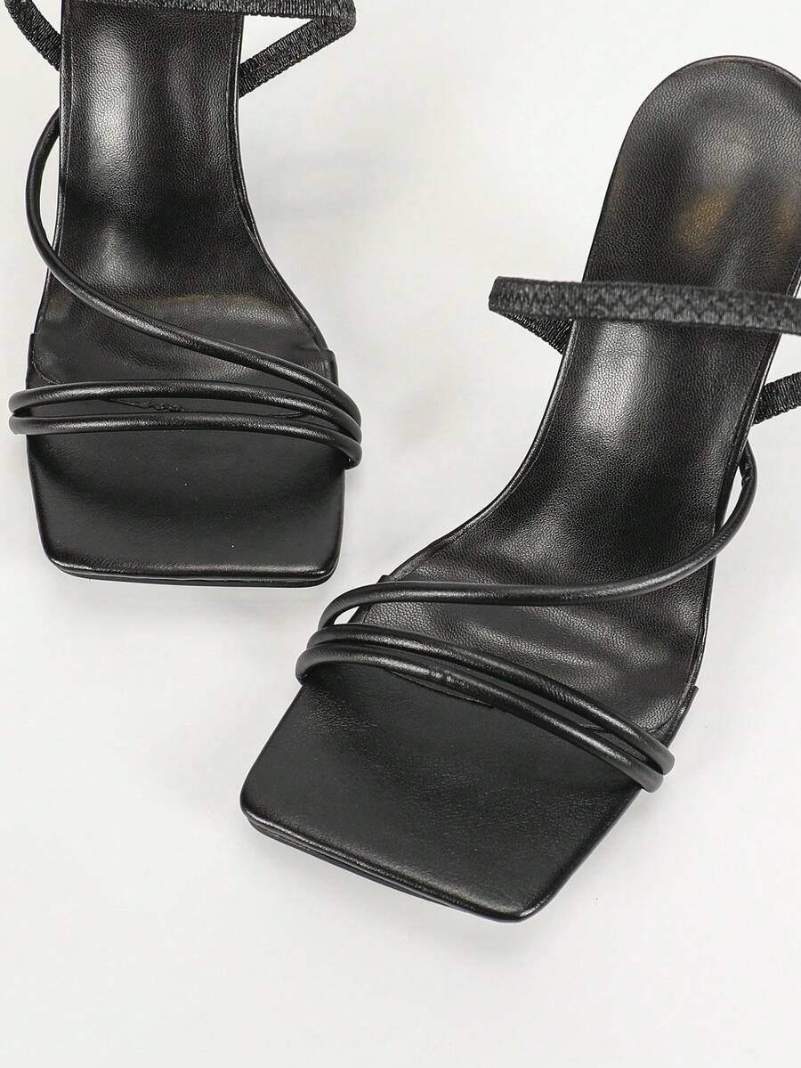 Women's square toe stiletto high heel sandals with open toe and ruched slingback strap