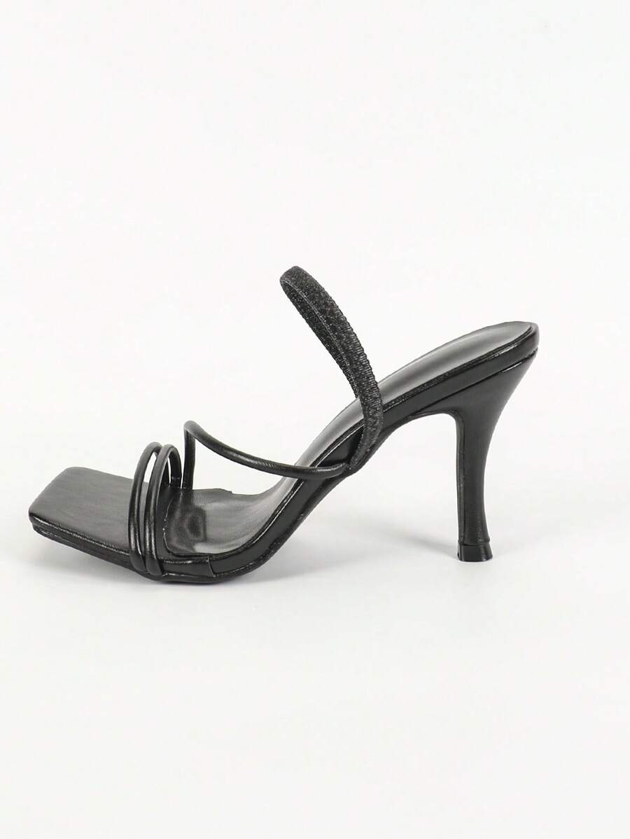 Women's square toe stiletto high heel sandals with open toe and ruched slingback strap