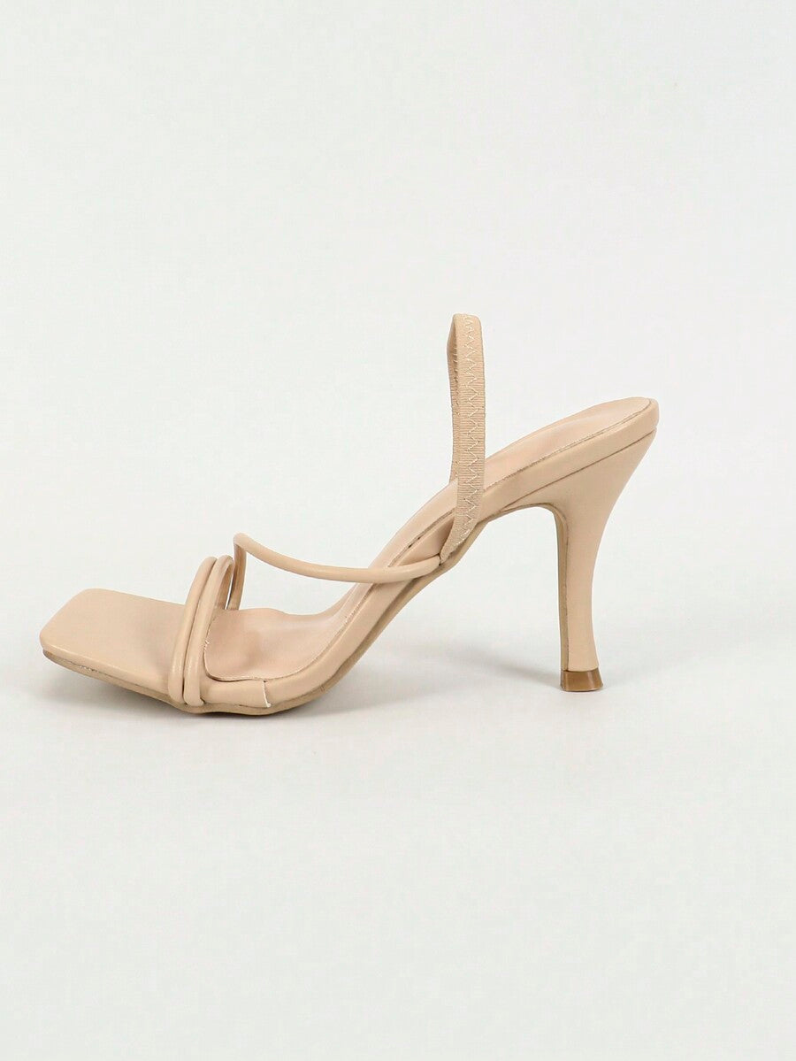 Women's square toe stiletto high heel sandals with open toe and ruched slingback strap