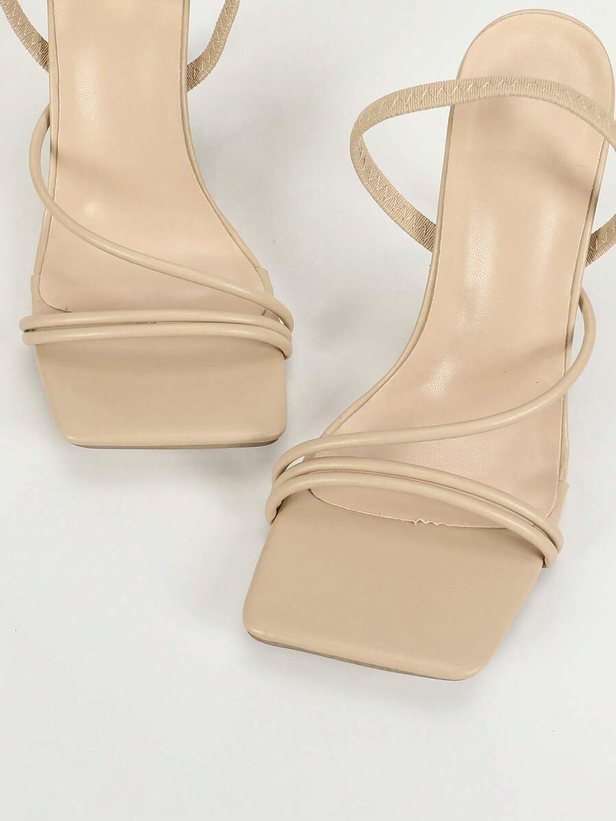 Women's square toe stiletto high heel sandals with open toe and ruched slingback strap