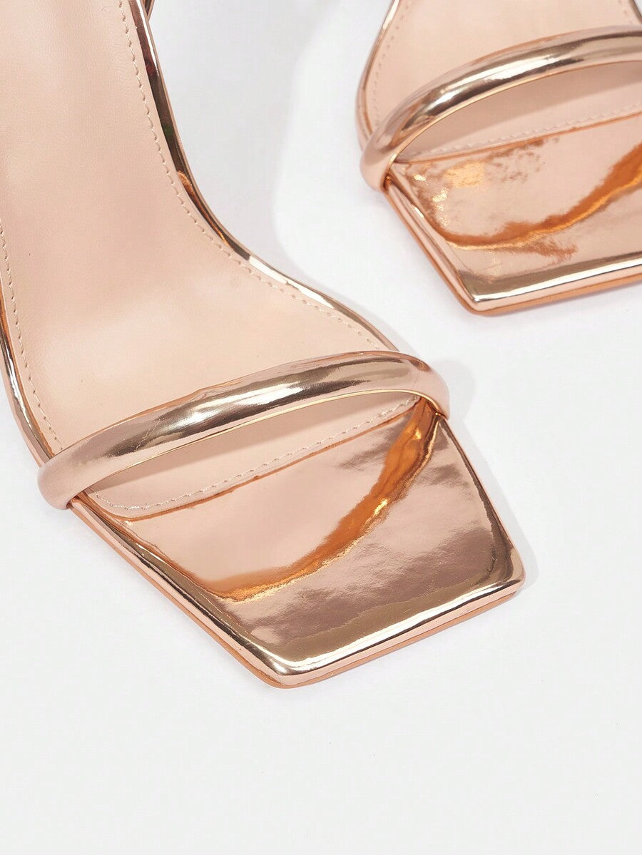 Women's open toe high heel slingback sandals featuring a sleek stiletto heel and adjustable ankle strap buckle closure.
