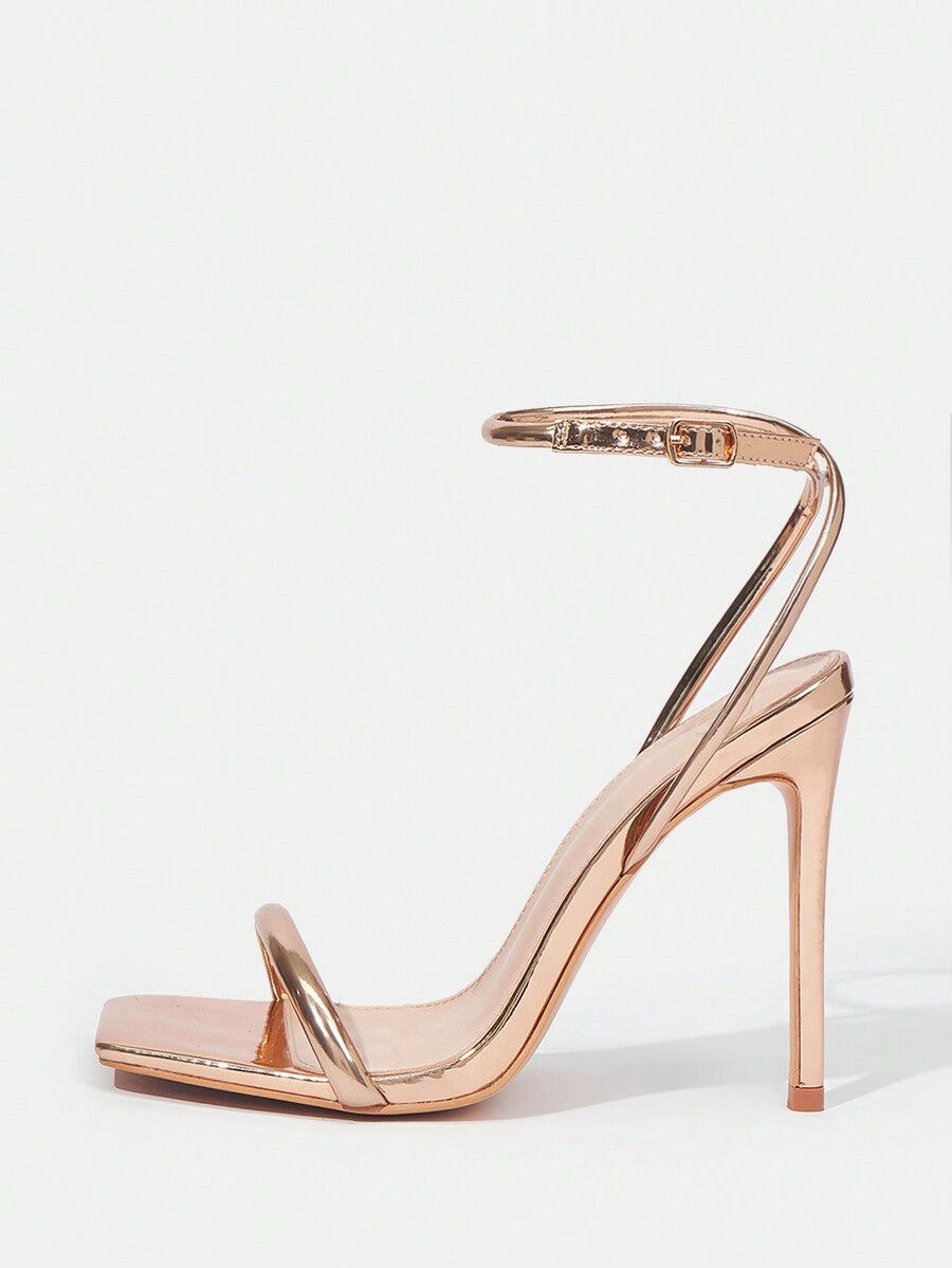 Women's open toe high heel slingback sandals featuring a sleek stiletto heel and adjustable ankle strap buckle closure.