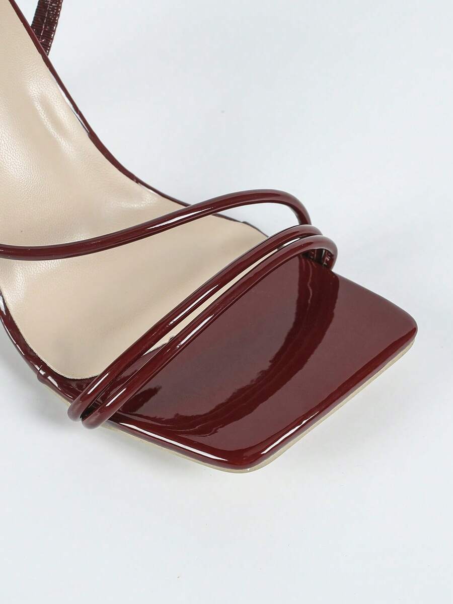Women's square toe stiletto high heel sandals with open toe and ruched slingback strap
