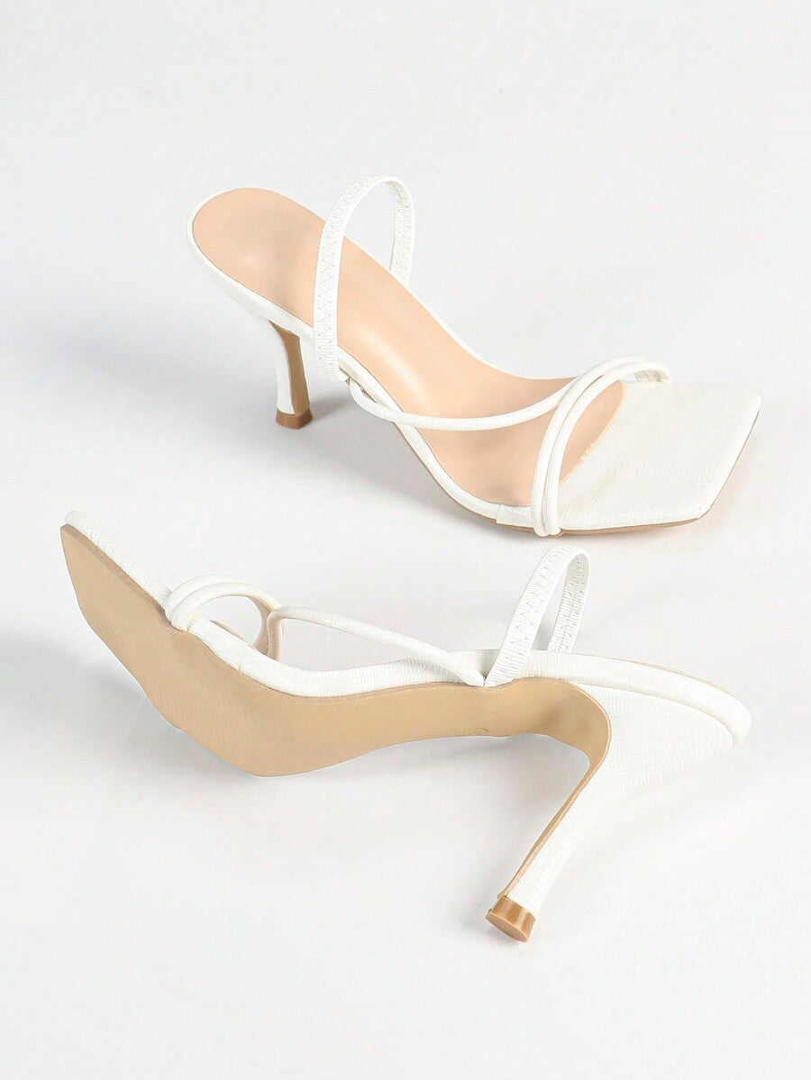 Women's square toe stiletto high heel sandals with open toe and ruched slingback strap