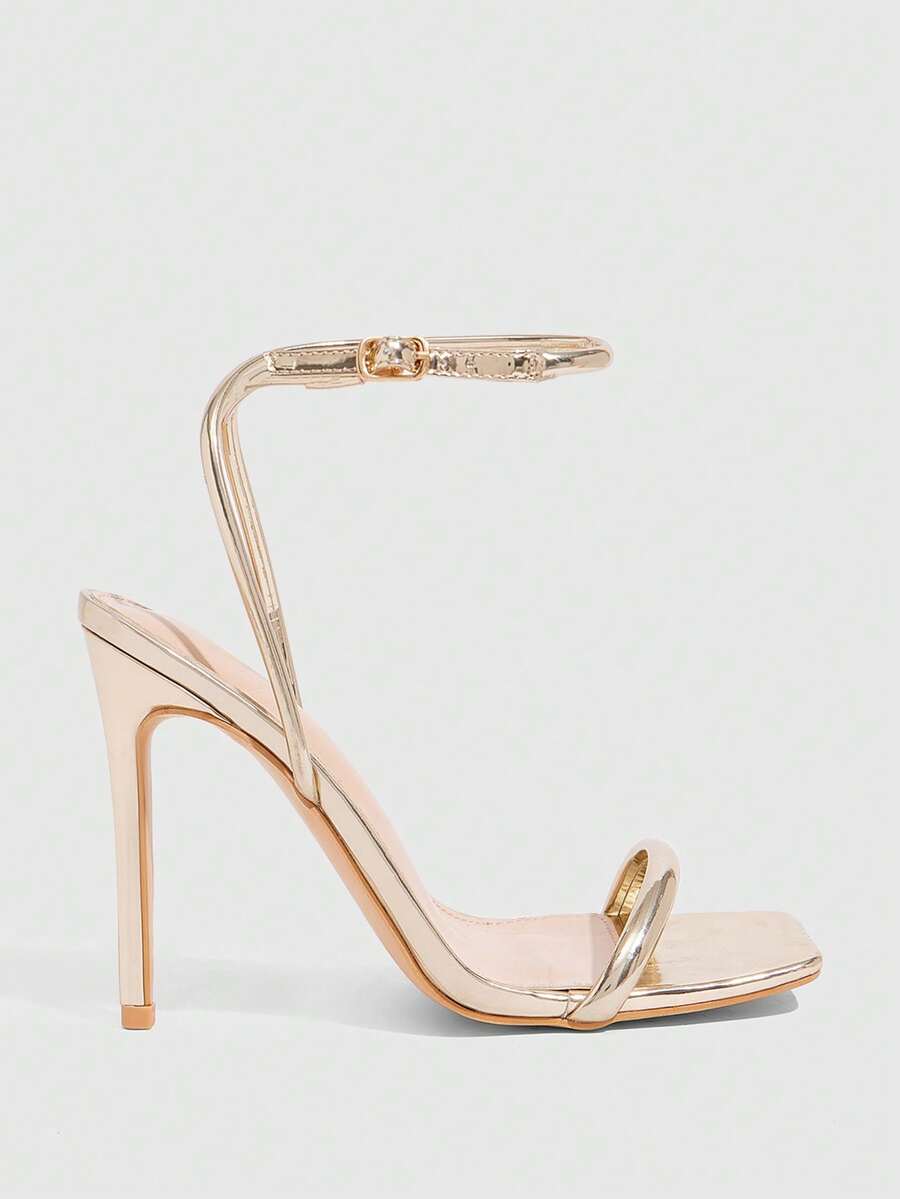 Women's open toe high heel slingback sandals featuring a sleek stiletto heel and adjustable ankle strap buckle closure.