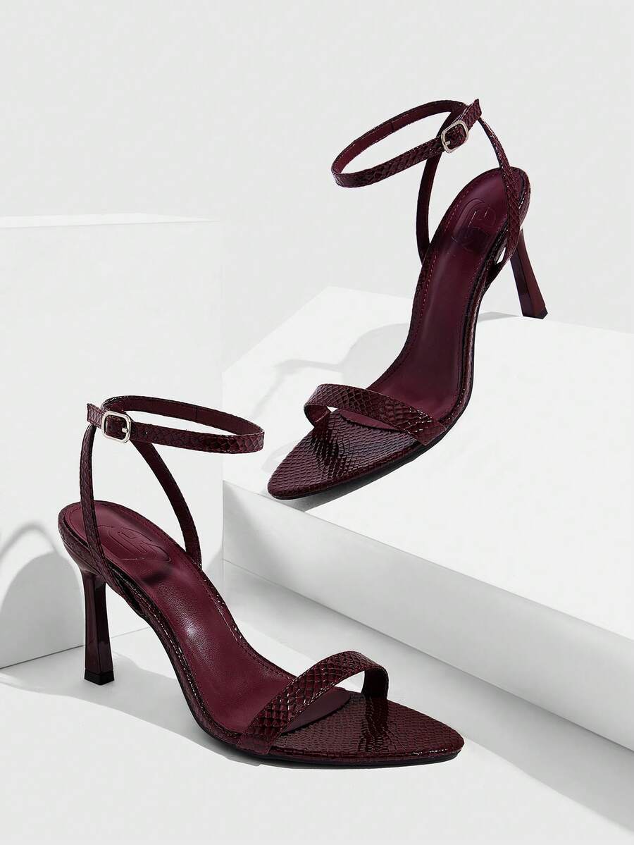Women's open toe high heel sandals with stiletto heel and buckle ankle strap