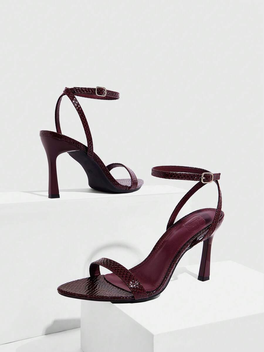 Women's open toe high heel sandals with stiletto heel and buckle ankle strap