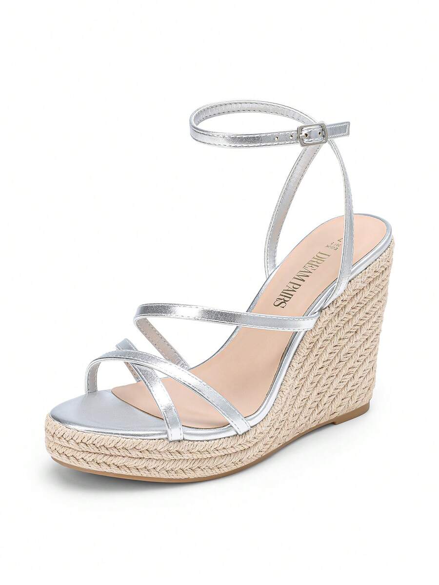 Women's strappy espadrille platform wedge sandals featuring an open toe design and adjustable ankle buckle strap