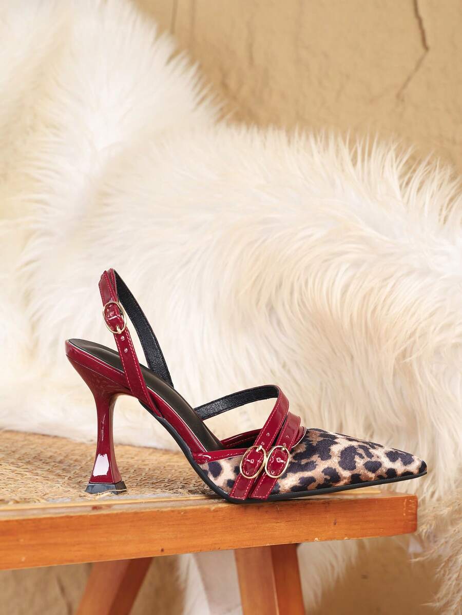 Women's point toe high heel pumps with ankle strap and wine glass pyramid heel