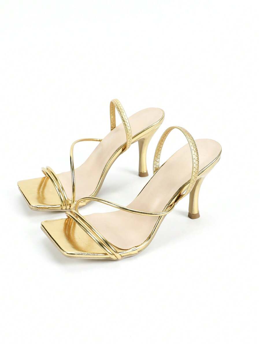 Women's square toe stiletto high heel sandals with open toe and ruched slingback strap