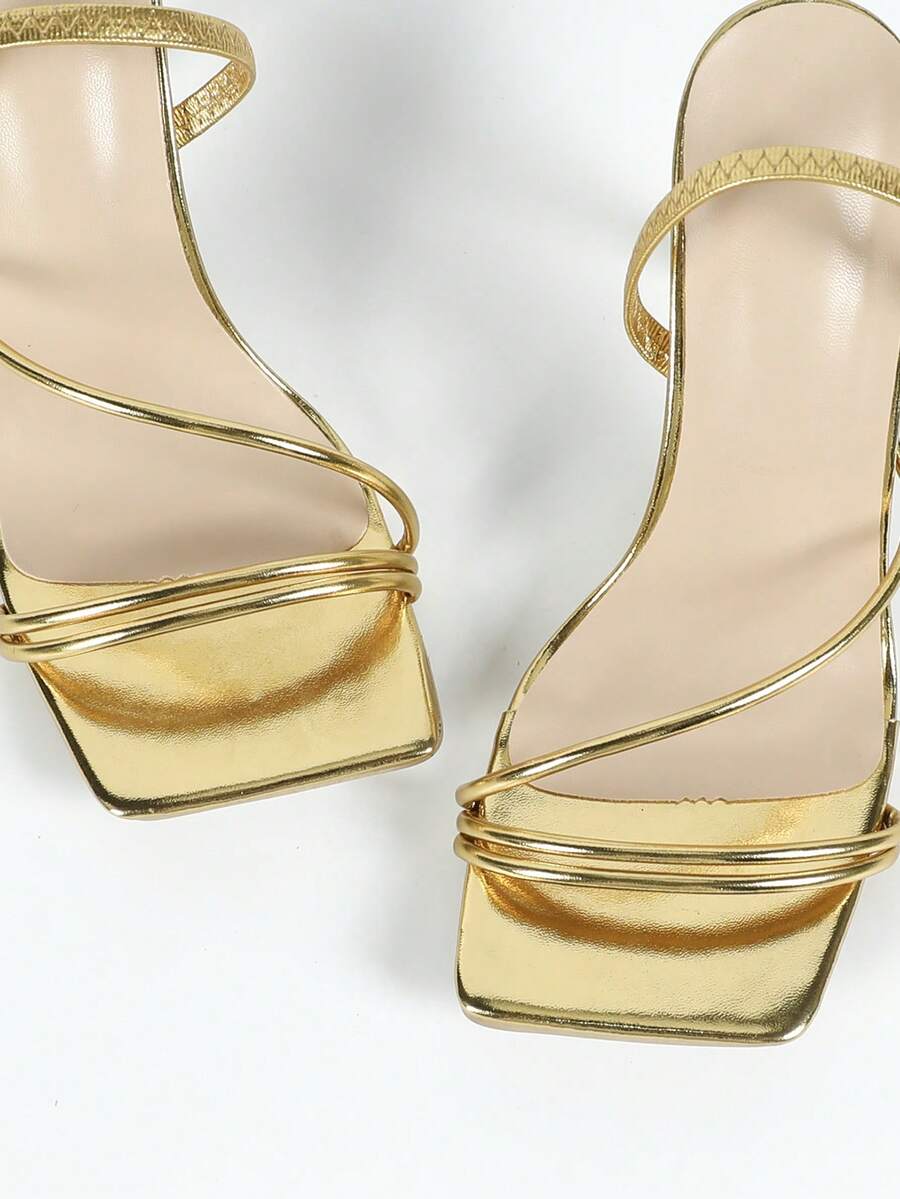 Women's square toe stiletto high heel sandals with open toe and ruched slingback strap