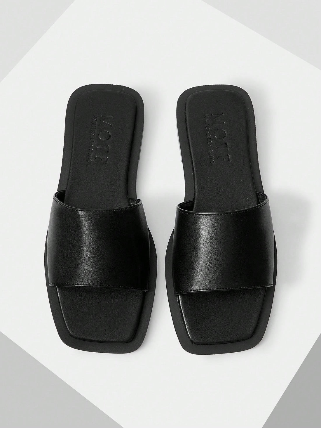 Retro women's square toe open toe flat slippers featuring a smooth PU leather finish and lightweight slip-on design.