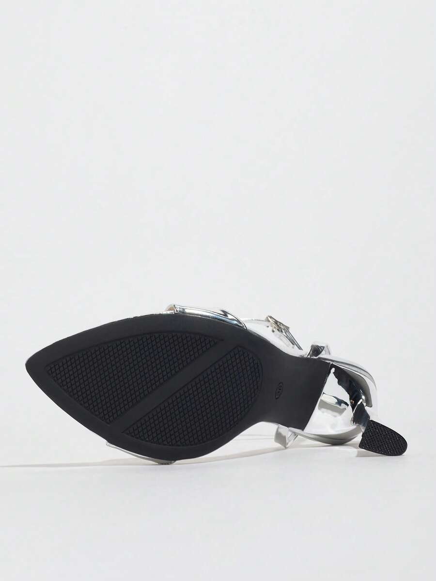 Burgundy open-toe high heels featuring an adjustable ankle strap with buckle closure and high stiletto heel.