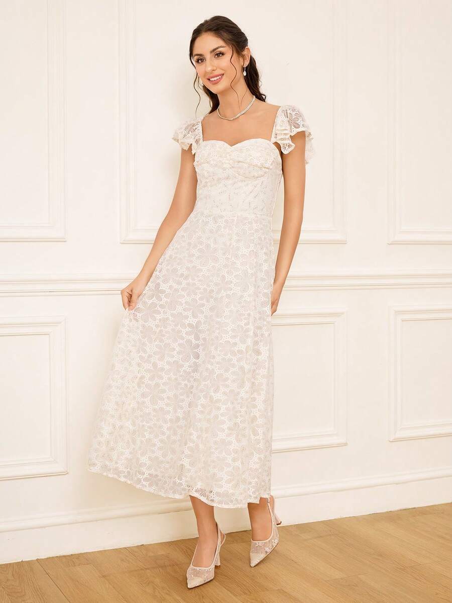 High heel wedding slingback pumps featuring delicate lace mesh upper, pointed toe, buckle strap, and stiletto heel