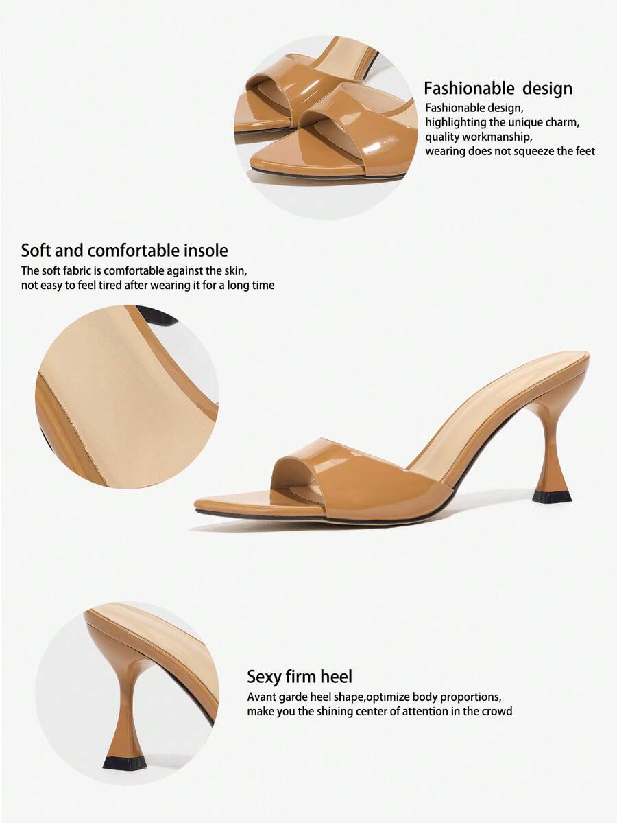 Women's pointed toe high heel mule sandals featuring a sleek slip-on design with elegant lace embroidery detailing