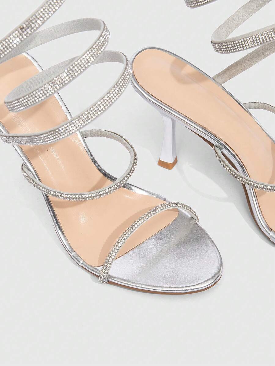 Women's sparkling rhinestone snake wrap stiletto high heel party sandals with open toe design