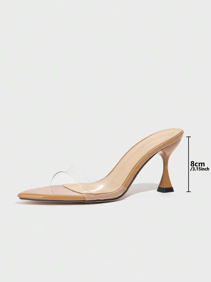 Women's pointed toe high heel mule sandals featuring a sleek slip-on design with elegant lace embroidery detailing