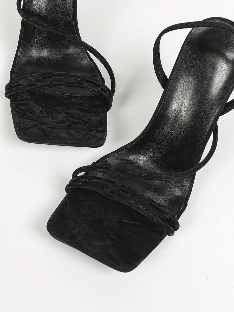 Women's square toe stiletto high heel sandals with open toe and ruched slingback strap