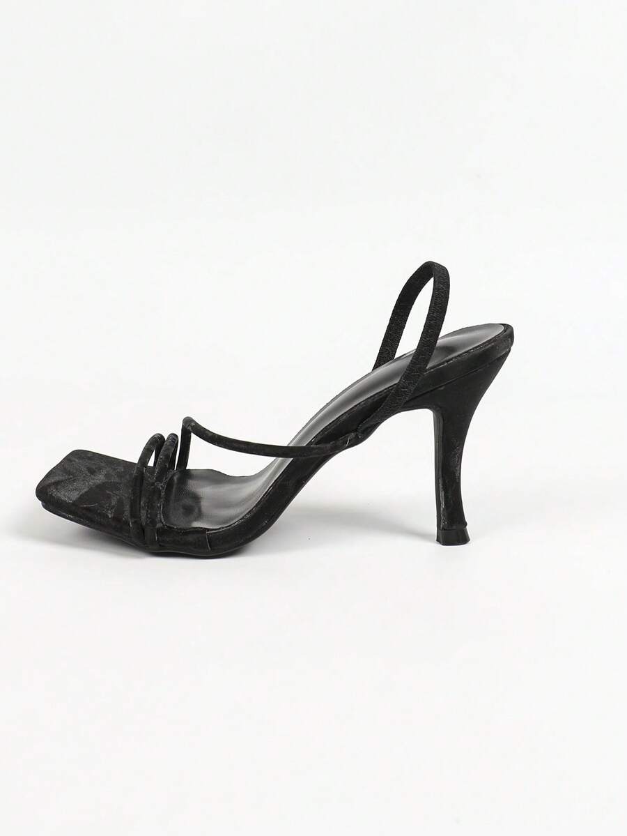 Women's square toe stiletto high heel sandals with open toe and ruched slingback strap