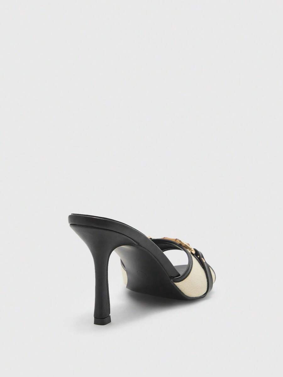 Women's open toe high heel slingback sandals featuring metal bamboo joint accent and stiletto heels.