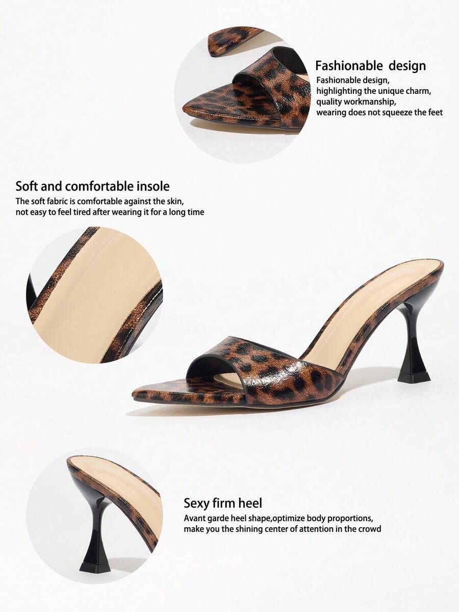 Women's pointed toe high heel mule sandals featuring a sleek slip-on design with elegant lace embroidery detailing