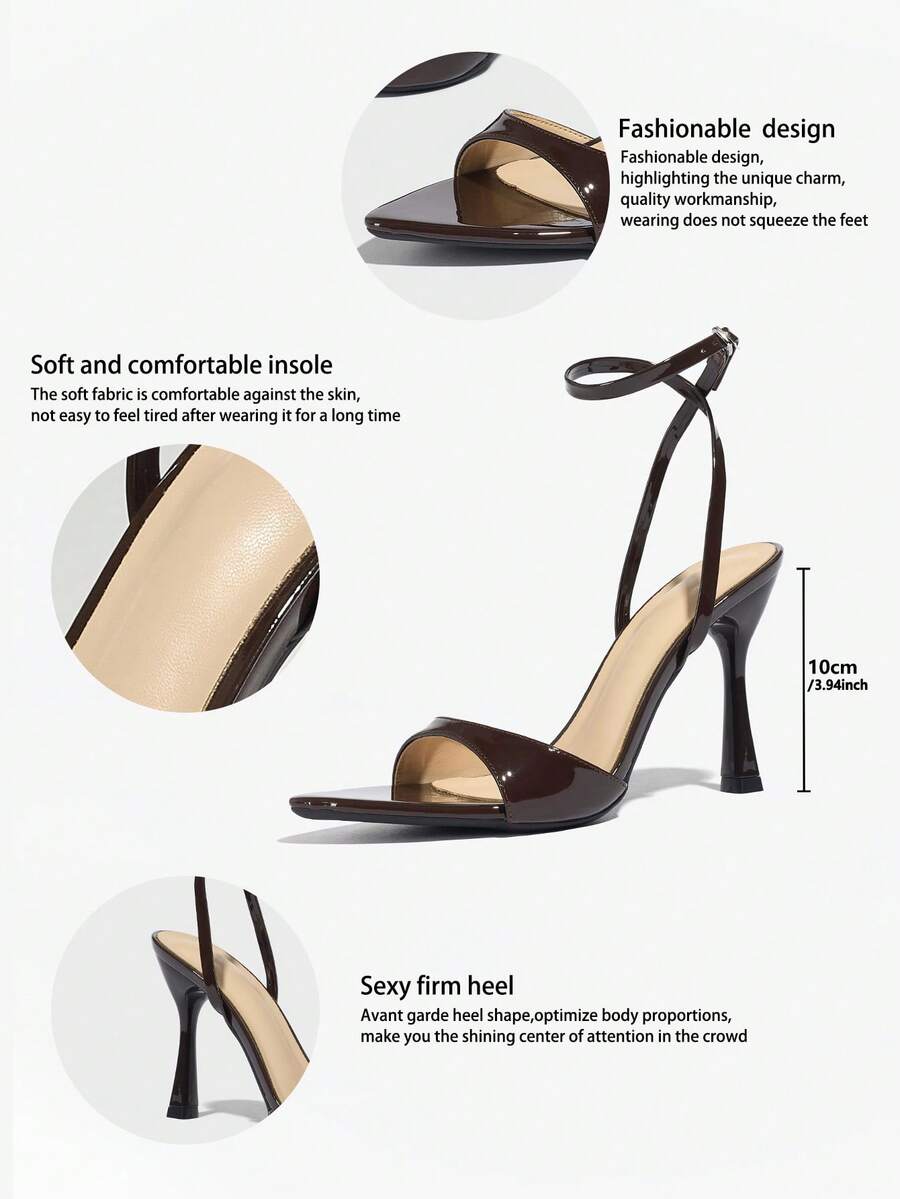 Women's open toe high heel stiletto sandals with sleek slingback buckle strap