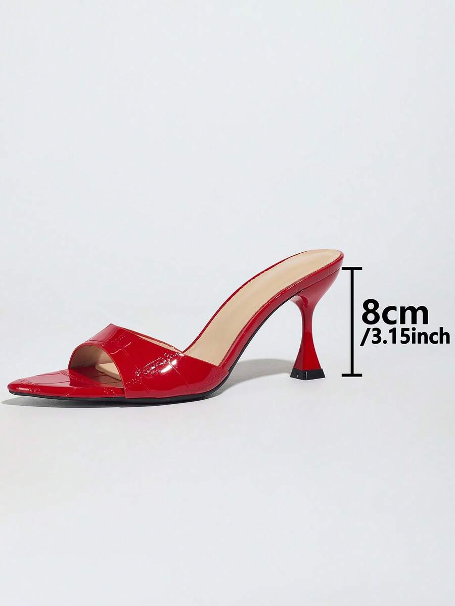 Women's pointed toe high heel mule sandals featuring a sleek slip-on design with elegant lace embroidery detailing