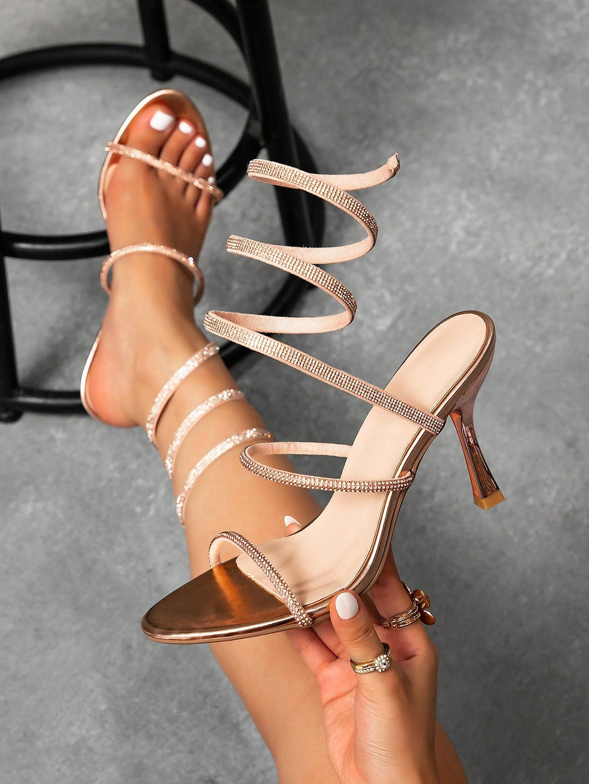 Women's sparkling rhinestone snake wrap stiletto high heel party sandals with open toe design