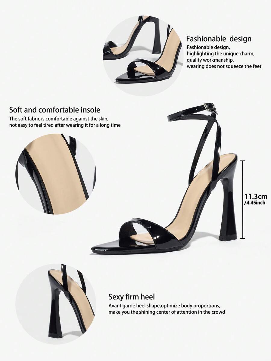 Burgundy open-toe high heels featuring an adjustable ankle strap with buckle closure and high stiletto heel.