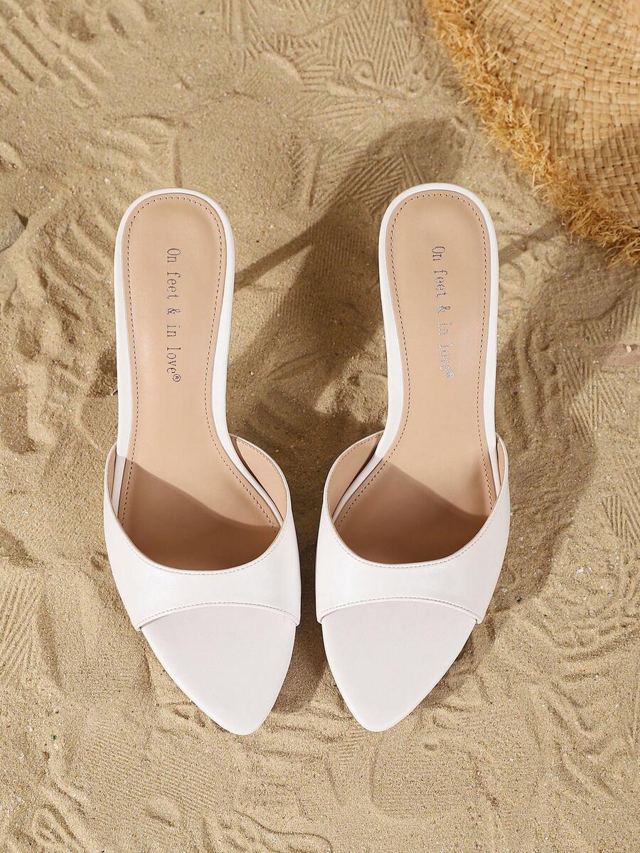 Women's elegant open toe high heel slip-on mules sandals with strap detail and stiletto heel