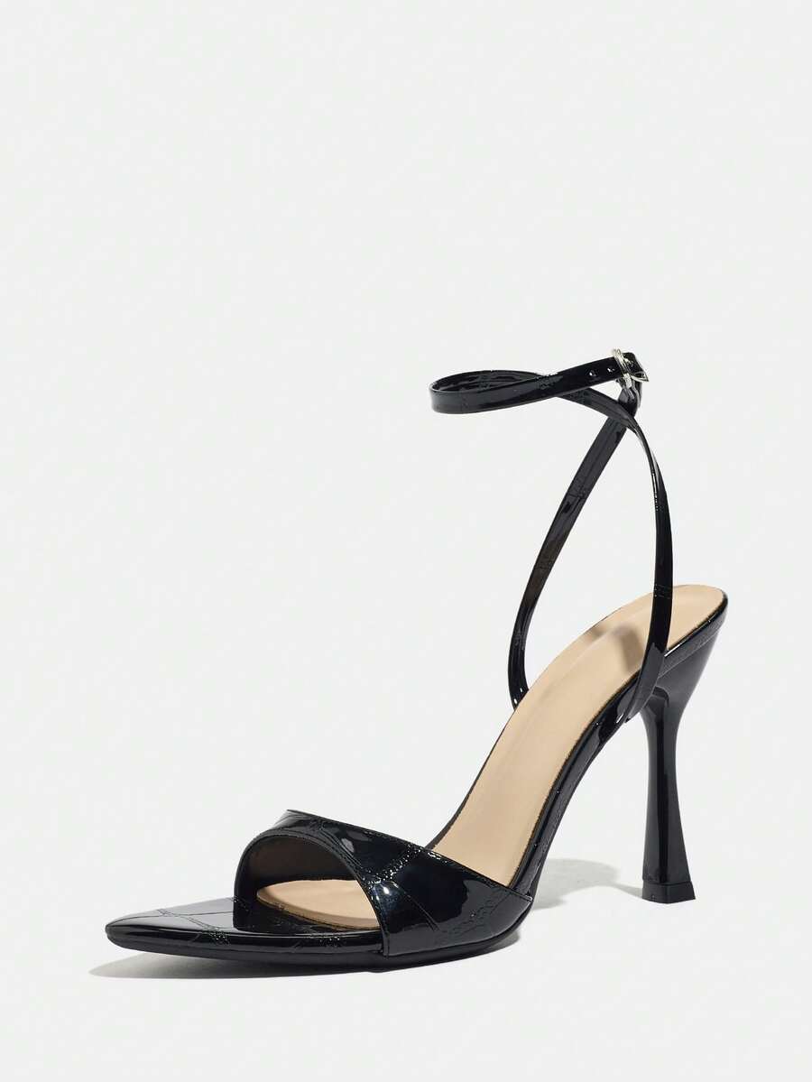 Women's open toe high heel stiletto sandals with sleek slingback buckle strap
