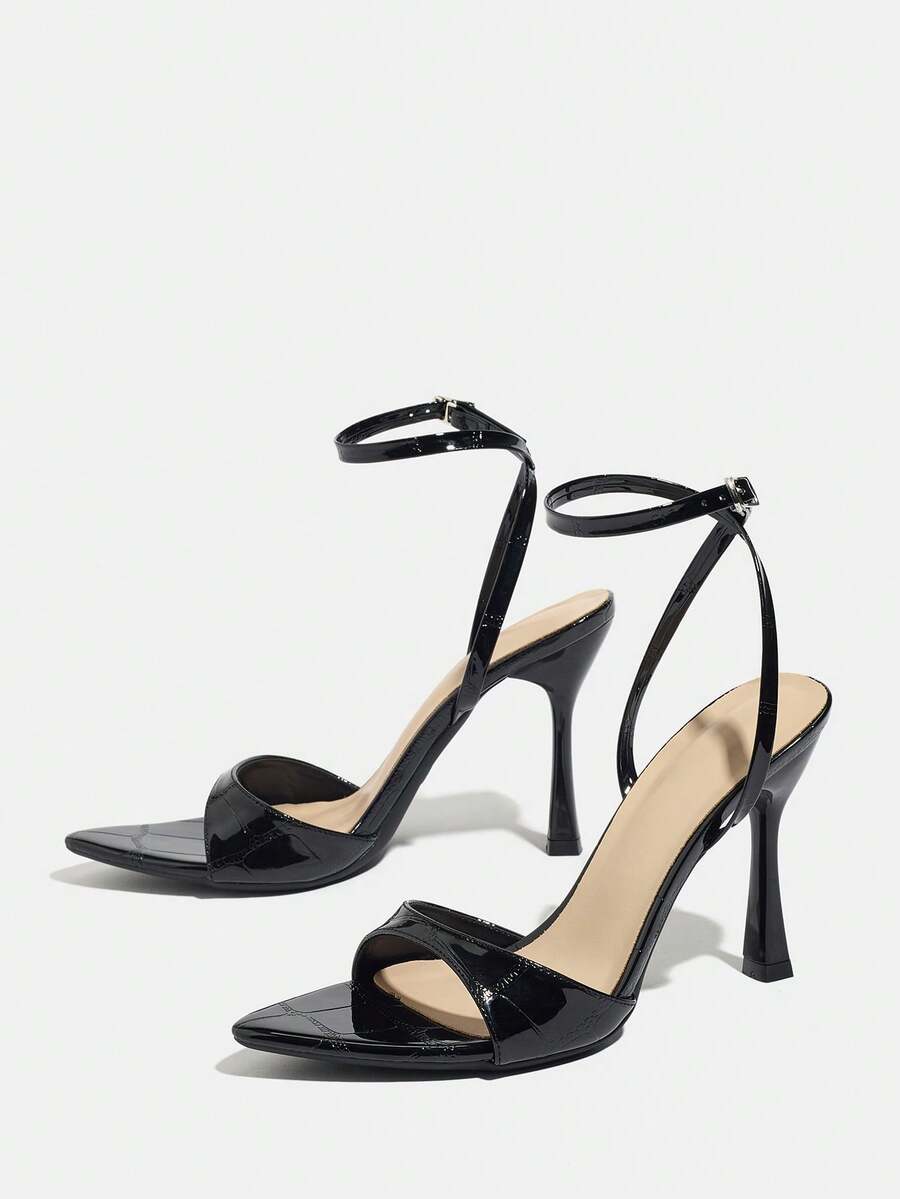 Women's open toe high heel stiletto sandals with sleek slingback buckle strap
