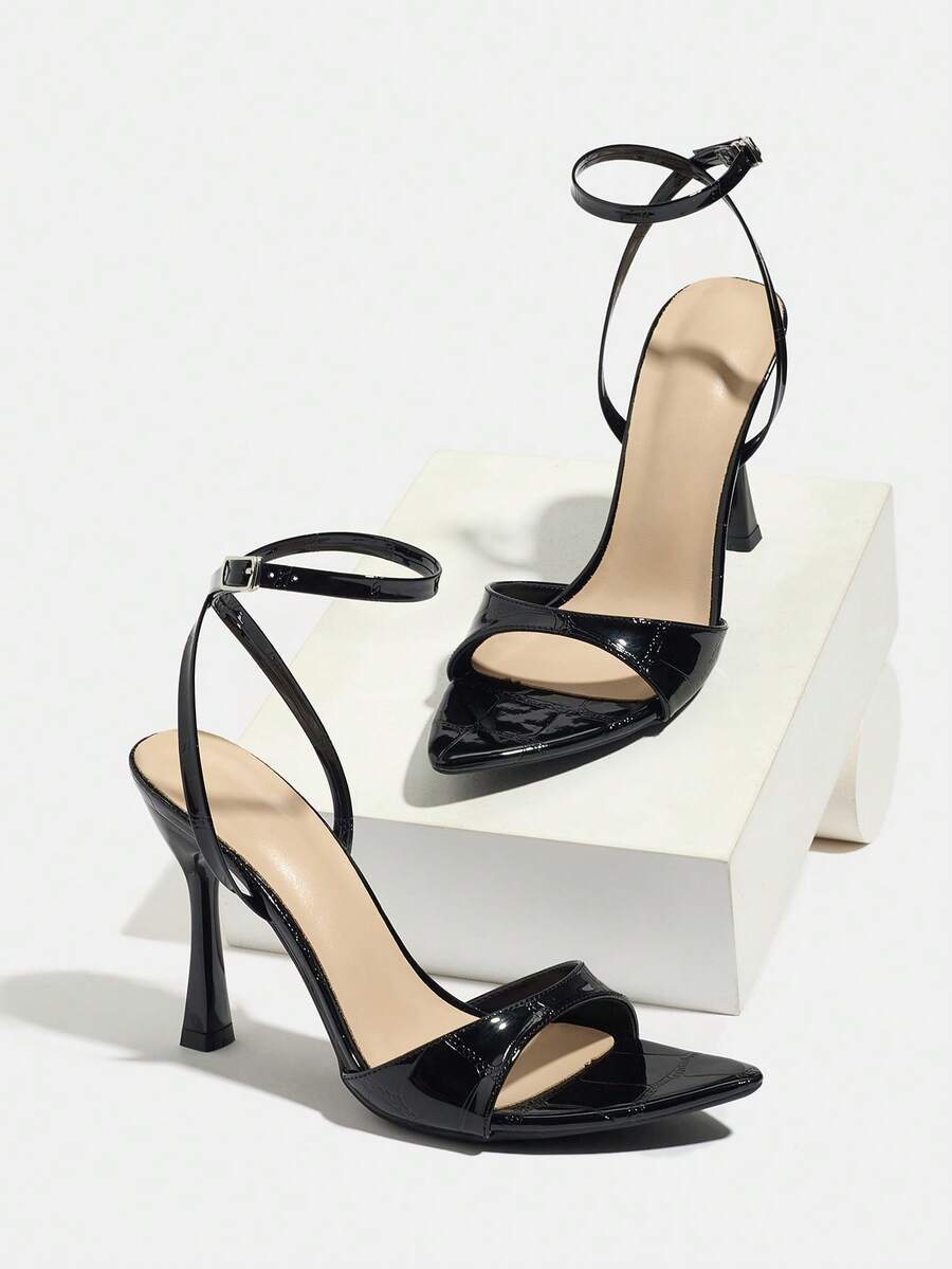Women's open toe high heel stiletto sandals with sleek slingback buckle strap