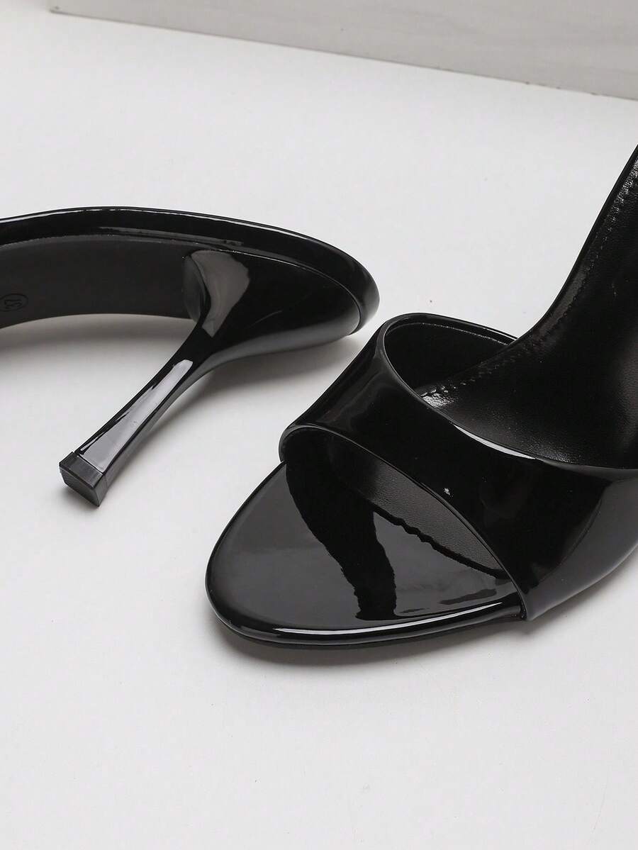 Women's open toe PU leather high heel mule sandals with stiletto heel and cut out design