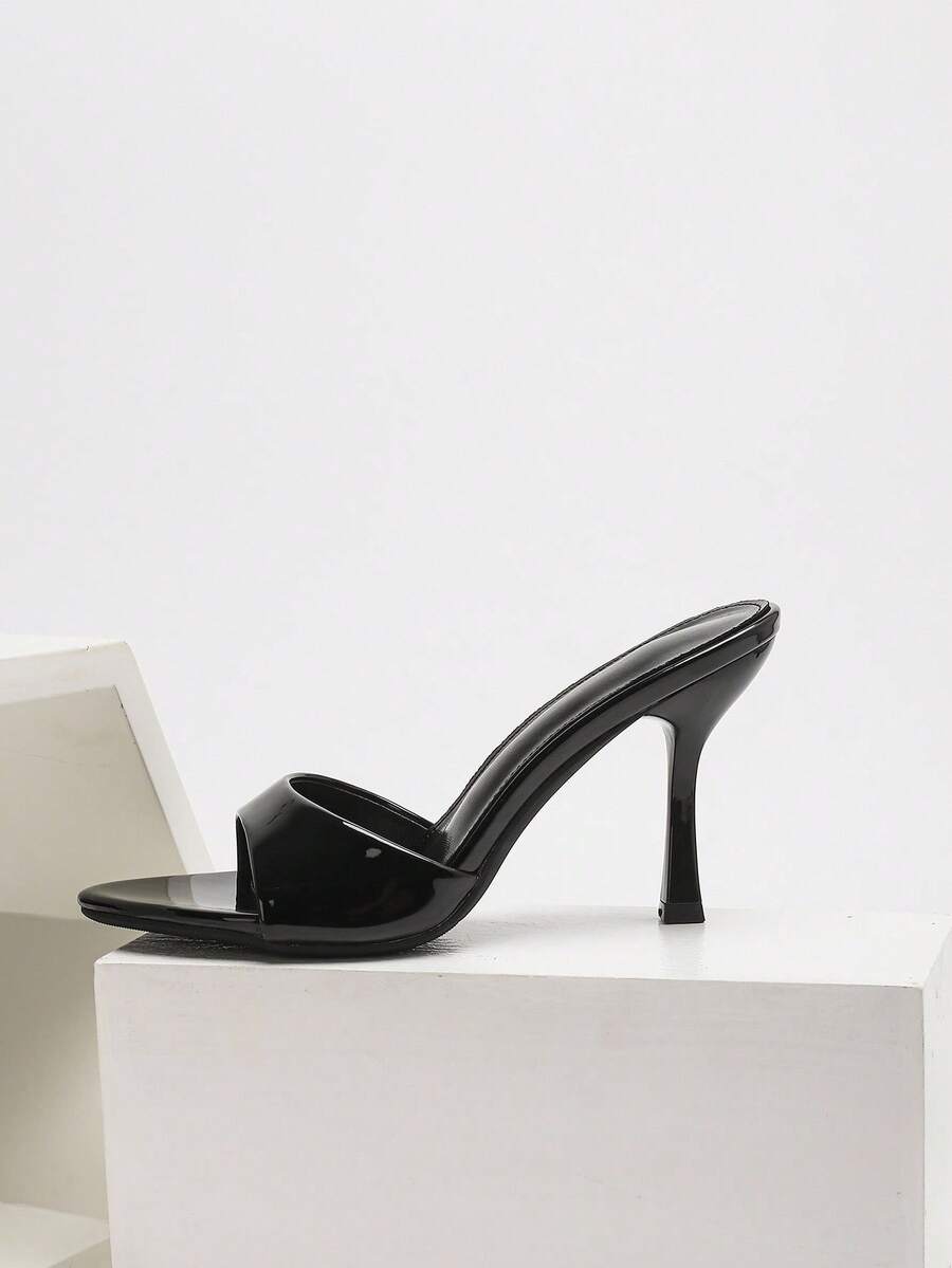 Women's open toe PU leather high heel mule sandals with stiletto heel and cut out design