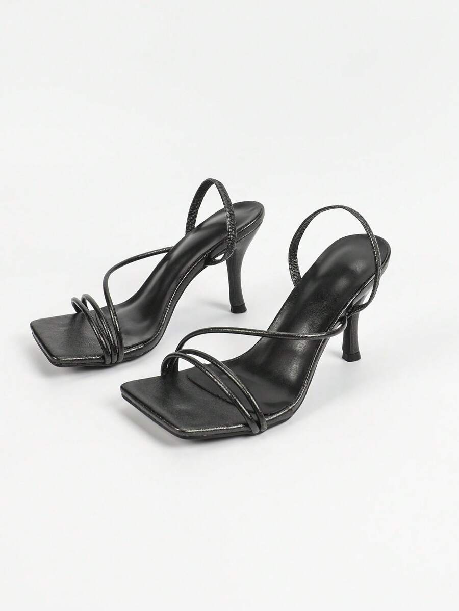 Women's square toe stiletto high heel sandals with open toe and ruched slingback strap