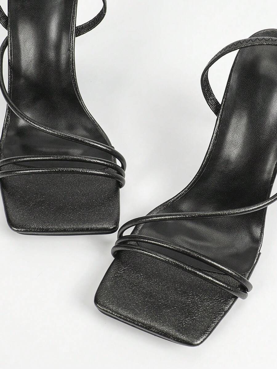 Women's square toe stiletto high heel sandals with open toe and ruched slingback strap