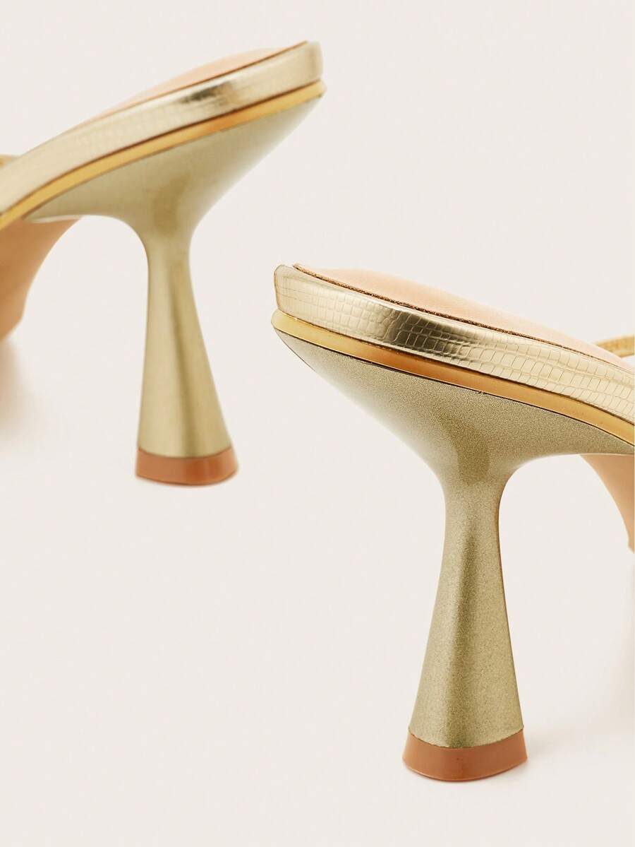 Women's yellow open toe high-heeled sandals with stiletto heel and slip-on mule design